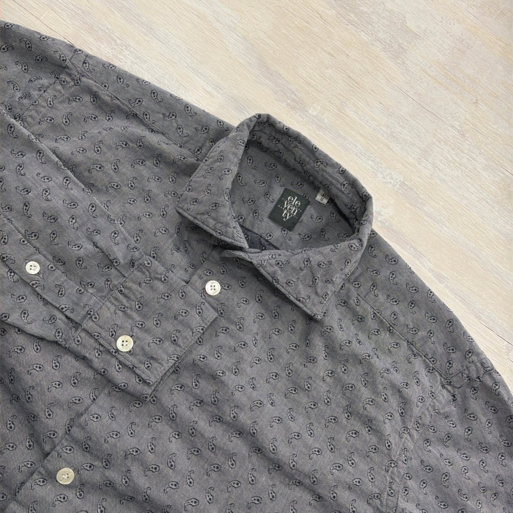 Eleventy Button Down Shirt Paisley 41 16 Made in Italy Cotton Blue Mens